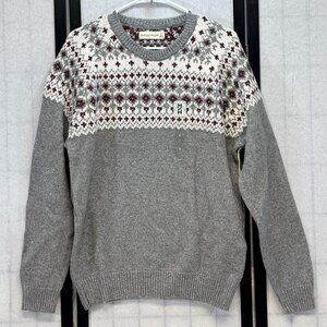 Mutual Weave Fair Isle Crew Neck Knit Sweater M Long Sleeve Grey White Maroon